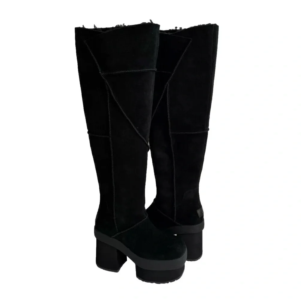 UGG NEW HEIGHTS PLATFORM XTRA BLACK OVER THE KNEE SUEDE BOOTS